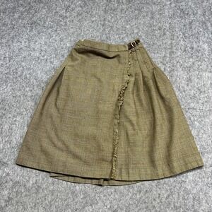 Lauren Ralph Lauren Skirt Womens 10 Beige Wool Plaid A Line Wrap Kilt Style